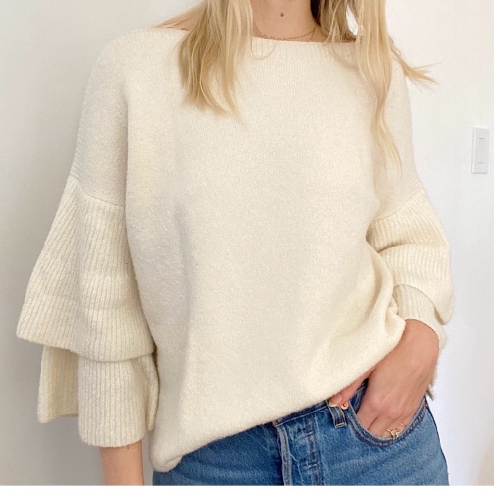 Madewell ivory tiered ruffle sleeve sweater